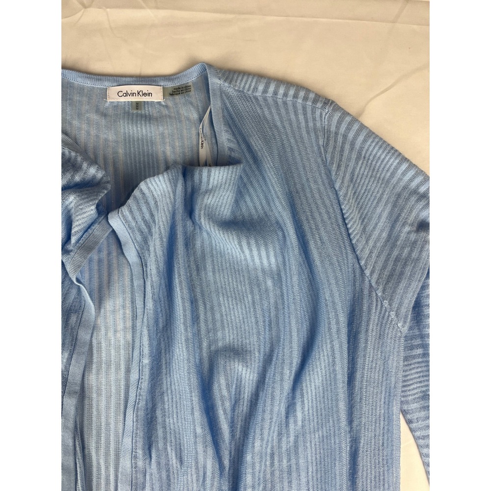 Calvin Klein Cardigan Top Medium Blue Vertical Stripe Knit‎ Cover Up